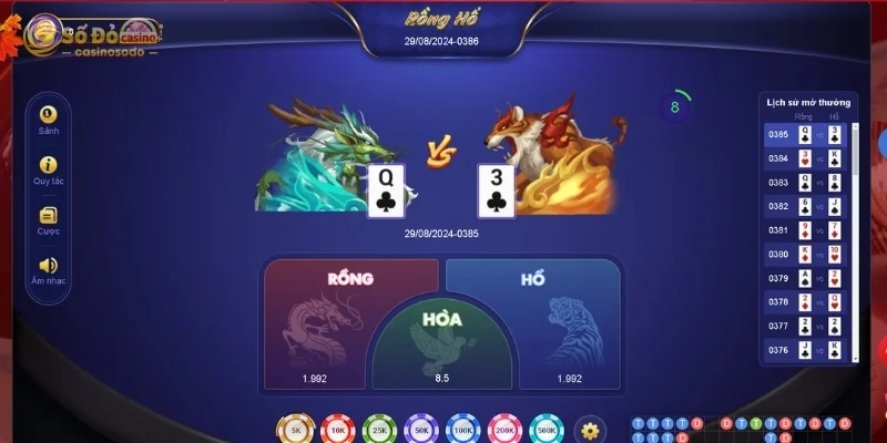 Diễn biến ván cược rồng hổ tại SODO CASINO